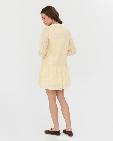 Сукня перфорована з рюшем та зав'язкою від FASHIONISTA жовтий