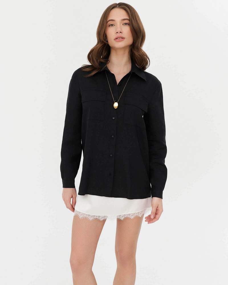 Сорочка лляна з накладними кишенями від FASHIONISTA чорний