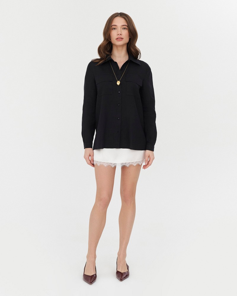 Сорочка лляна з накладними кишенями від FASHIONISTA чорний