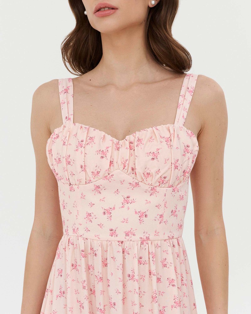 Сарафан з квітковим принтом та зав'язкою від FASHIONISTA світло-рожевий