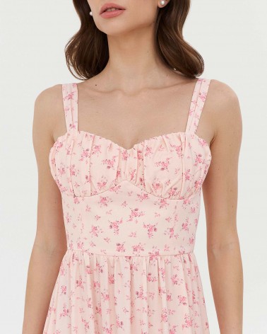 Сарафан з квітковим принтом та зав'язкою від FASHIONISTA світло-рожевий