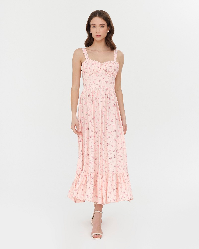 Сарафан з квітковим принтом та зав'язкою від FASHIONISTA світло-рожевий