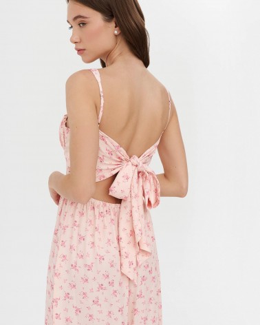 Сарафан з квітковим принтом та зав'язкою від FASHIONISTA світло-рожевий
