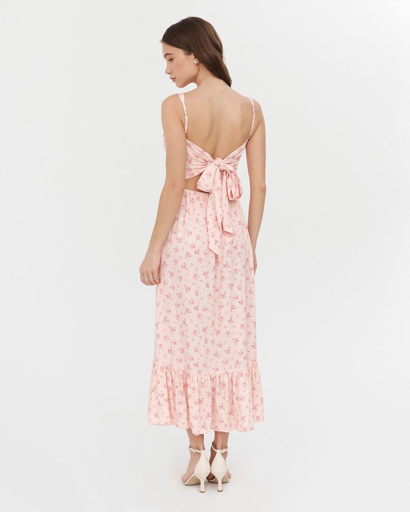 Сарафан з квітковим принтом та зав'язкою від FASHIONISTA світло-рожевий