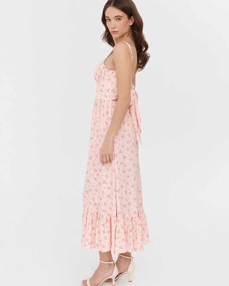 Сарафан з квітковим принтом та зав'язкою від FASHIONISTA світло-рожевий