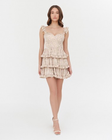 Сукня з імітацією корсета та рюшами від FASHIONSTA бежевий