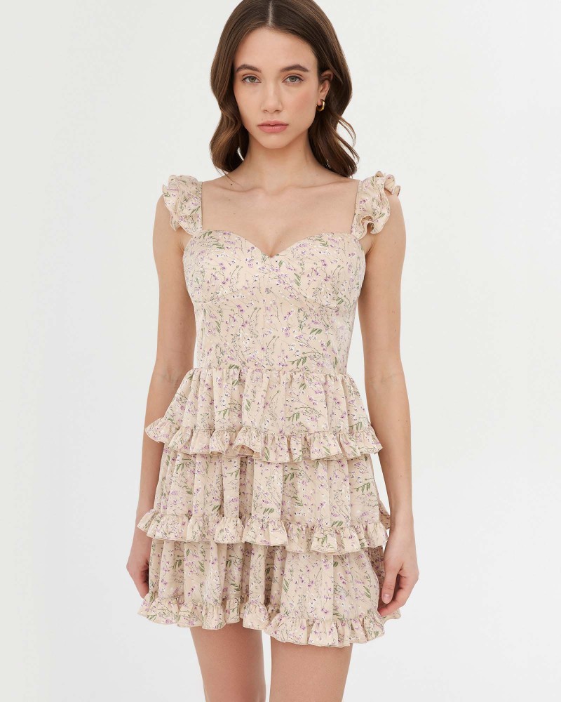 Сукня з імітацією корсета та рюшами від FASHIONSTA бежевий