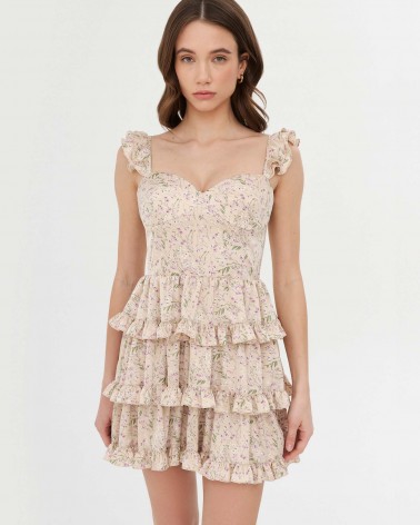 Сукня з імітацією корсета та рюшами від FASHIONSTA бежевий