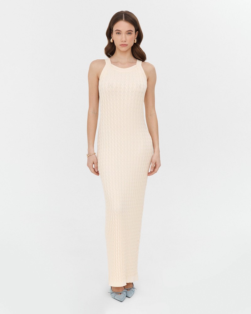 Сукня трикотажна з широкими бретелями від FASHIONSTA кремовий