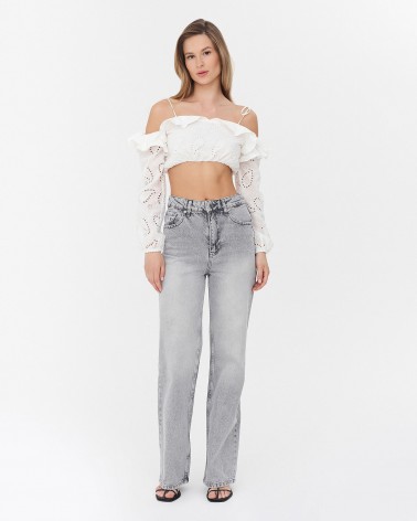 Топ з рюшем та перфорацією від FASHIONISTA білий