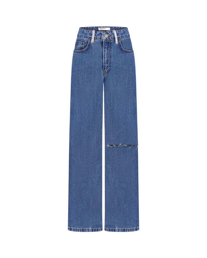 Джинси Straight з розрізом (KS) від FASHIONISTA синій