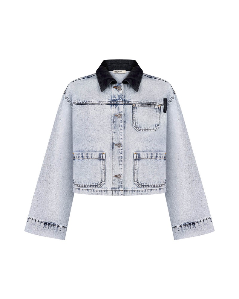 Куртка джинсова з контрастним коміром (KS) від FASHIONISTA блакитний