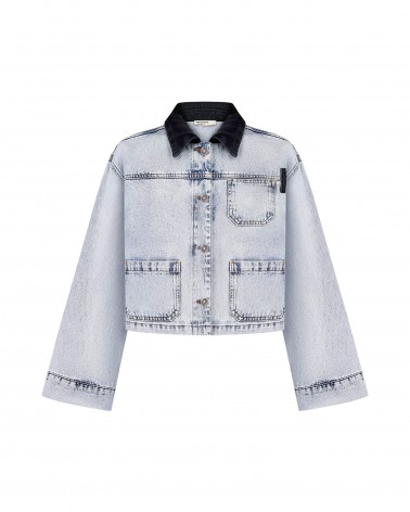 Куртка джинсова з контрастним коміром (KS) від FASHIONISTA блакитний