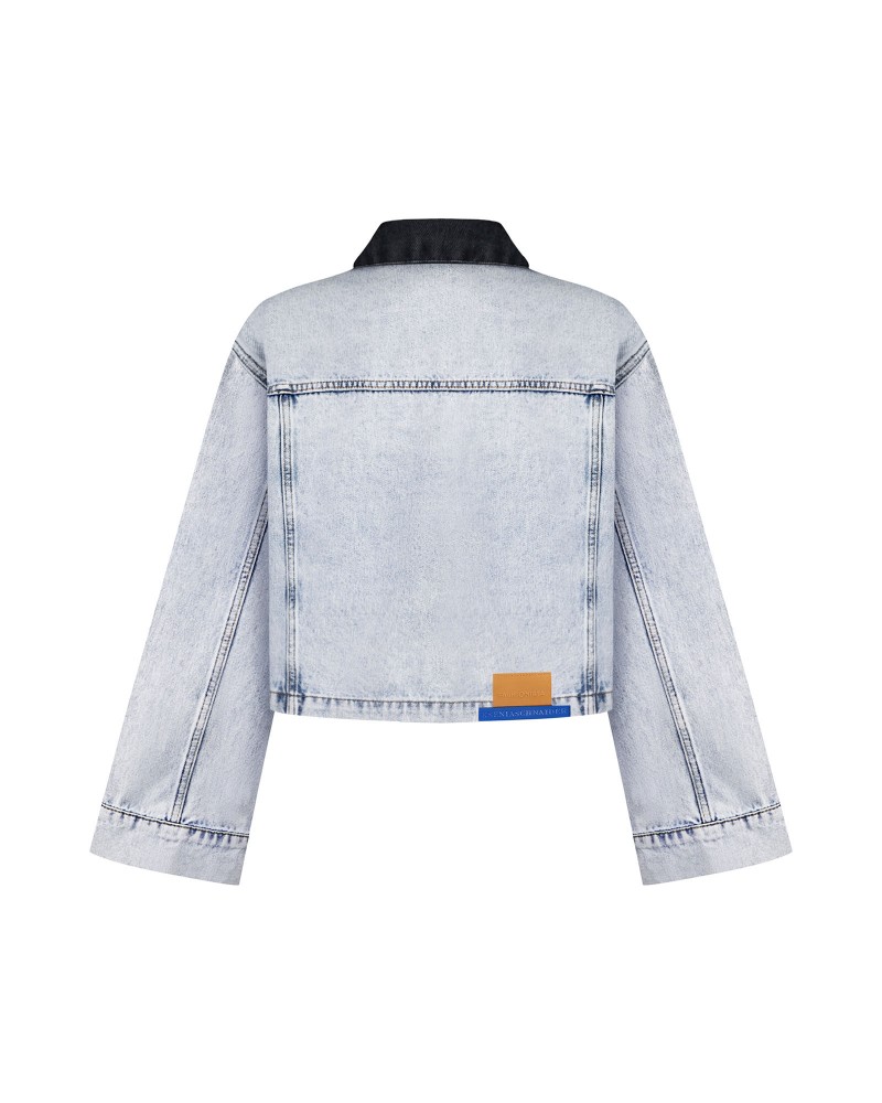 Куртка джинсова з контрастним коміром (KS) від FASHIONISTA блакитний