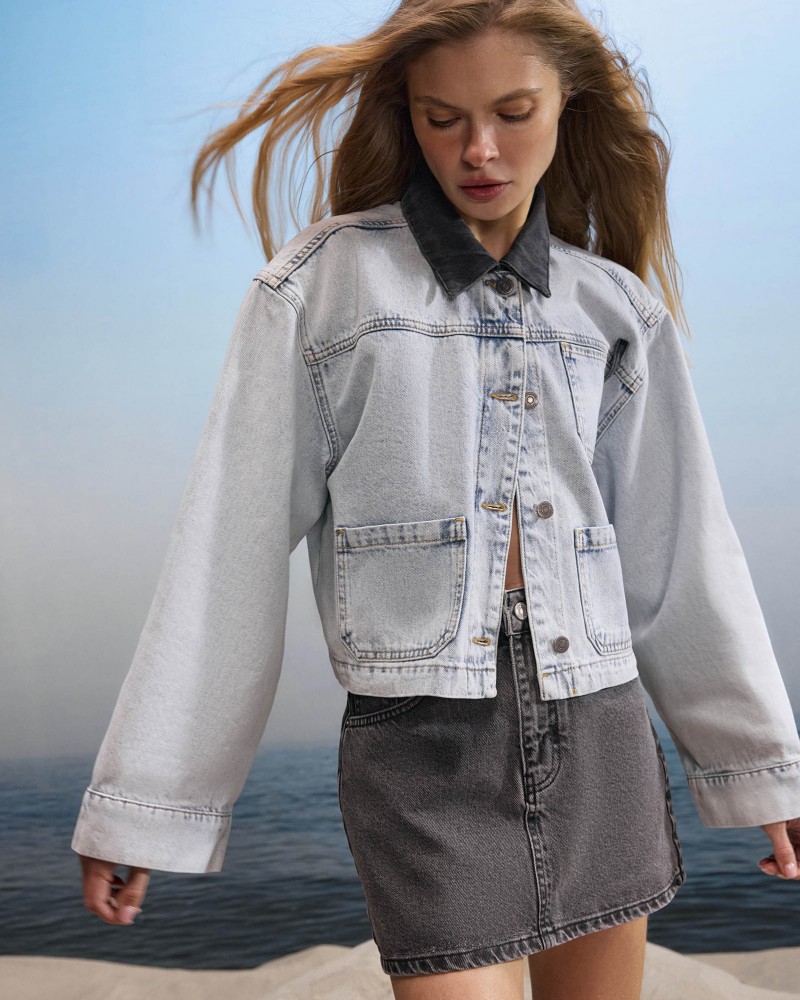 Куртка джинсова з контрастним коміром (KS) від FASHIONISTA блакитний