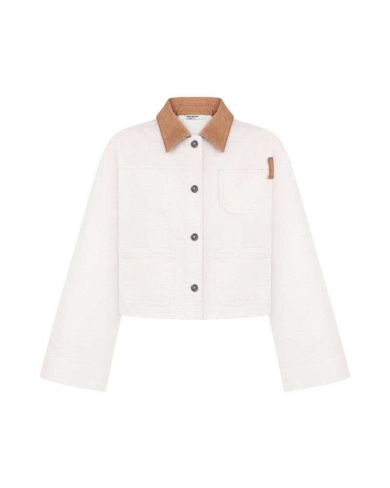 Куртка джинсова з контрастним коміром (KS) від FASHIONISTA молочний