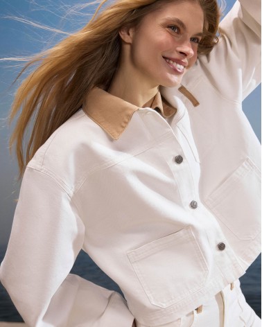 Куртка джинсова з контрастним коміром (KS) від FASHIONISTA молочний