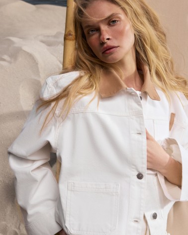 Куртка джинсова з контрастним коміром (KS) від FASHIONISTA молочний