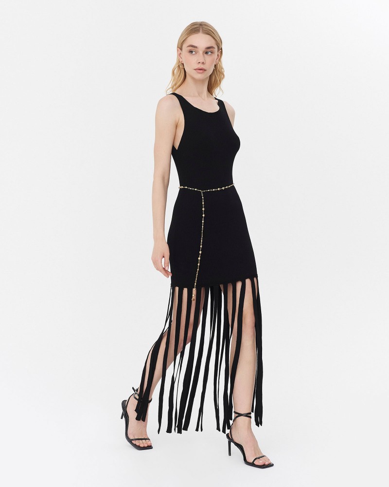 Сукня трикотажна з бахромою від FASHIONSTA чорний