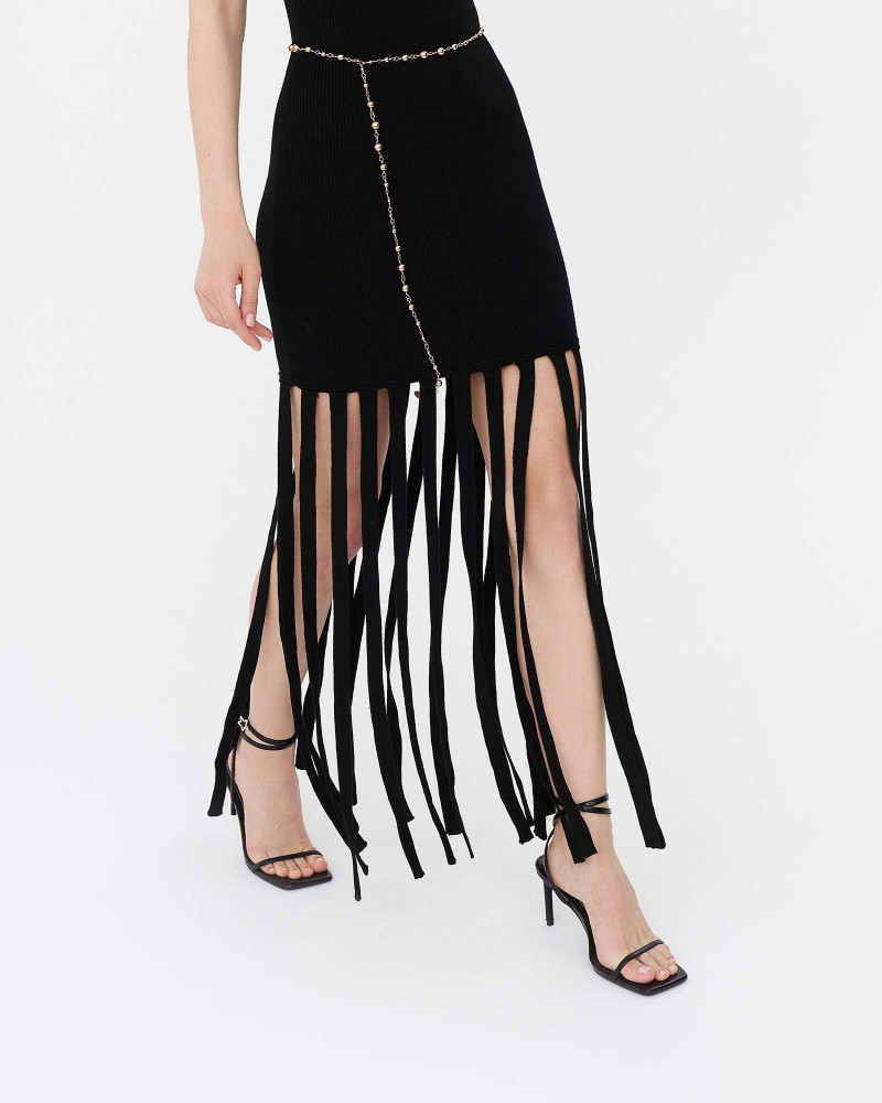 Сукня трикотажна з бахромою від FASHIONSTA чорний