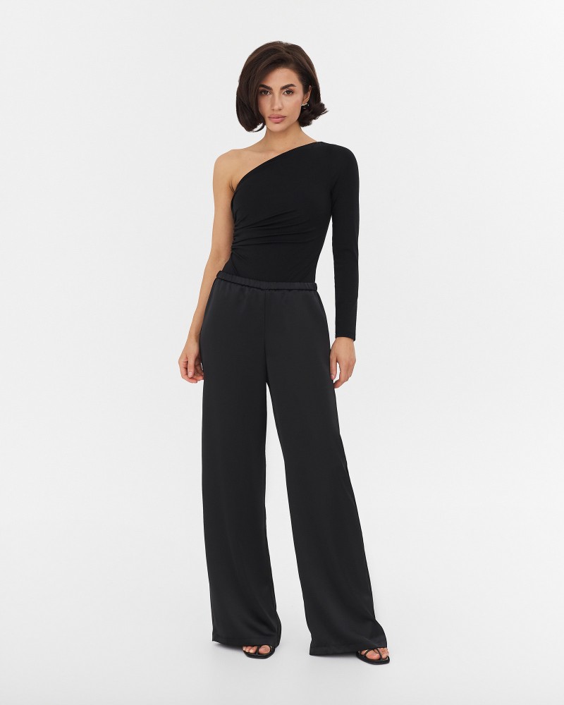 Штани сатинові з еластичним поясом від FASHIONISTA чорний