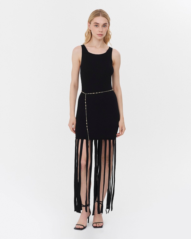 Сукня трикотажна з бахромою від FASHIONSTA чорний