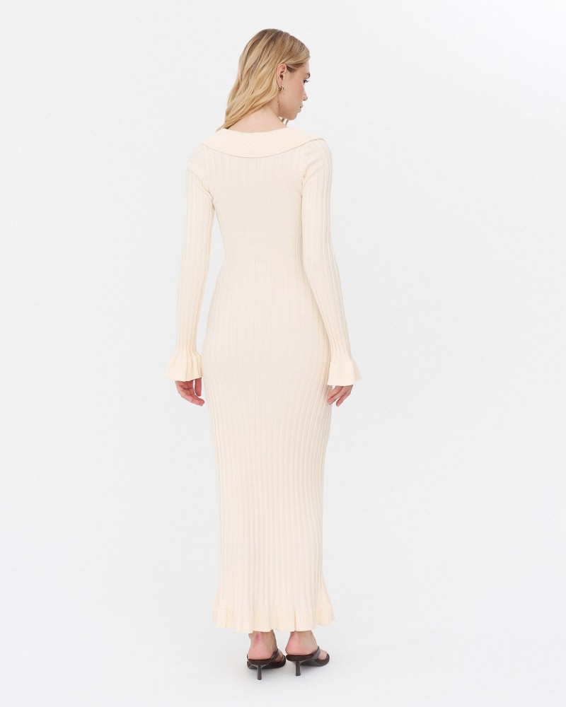 Сукня трикотажна з рюшами та коміром від FASHIONISTA кремовий