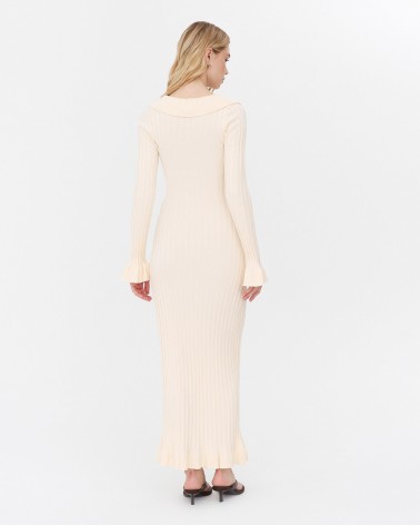Сукня трикотажна з рюшами та коміром від FASHIONISTA кремовий