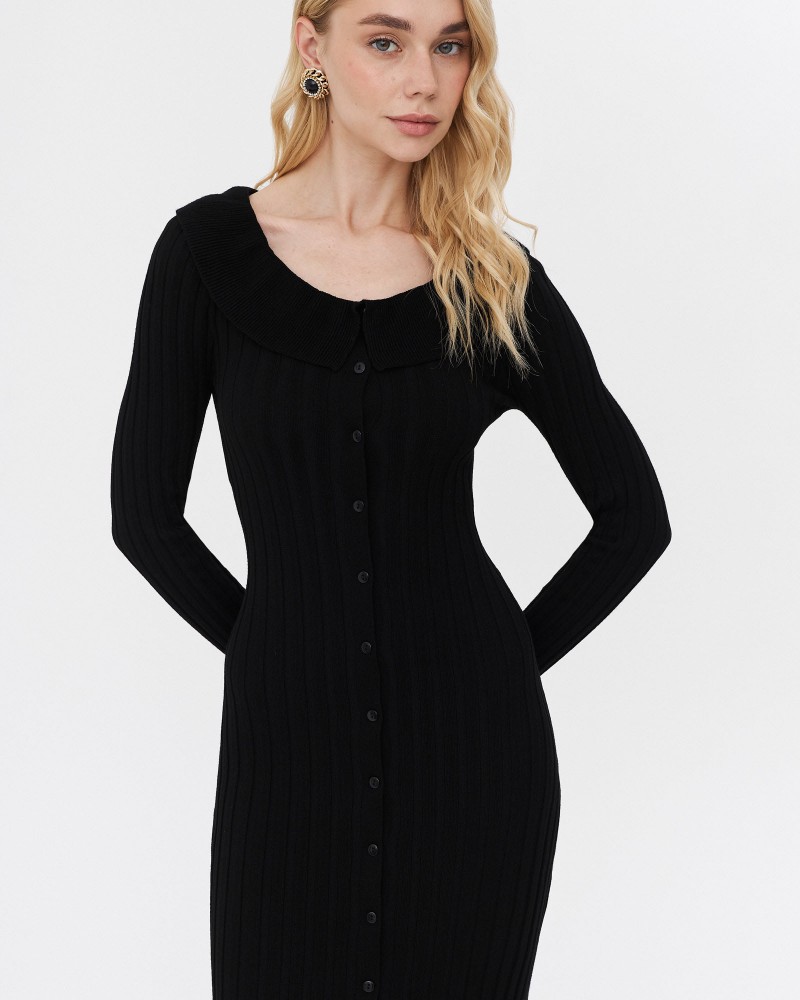 Сукня трикотажна з рюшами та коміром від FASHIONISTA чорний Сукня трикотажна з рюшами та коміром від FASHIONISTA чорний