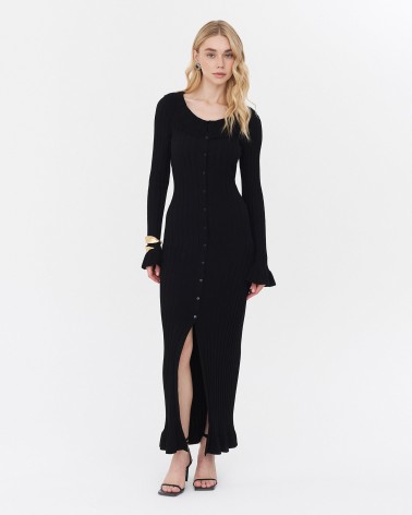 Сукня трикотажна з рюшами та коміром від FASHIONISTA чорний