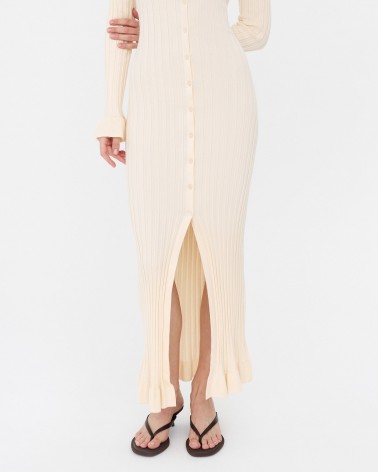 Сукня трикотажна з рюшами та коміром від FASHIONISTA кремовий