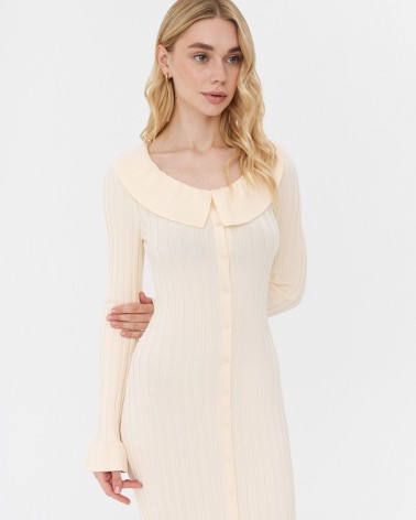 Сукня трикотажна з рюшами та коміром від FASHIONISTA кремовий