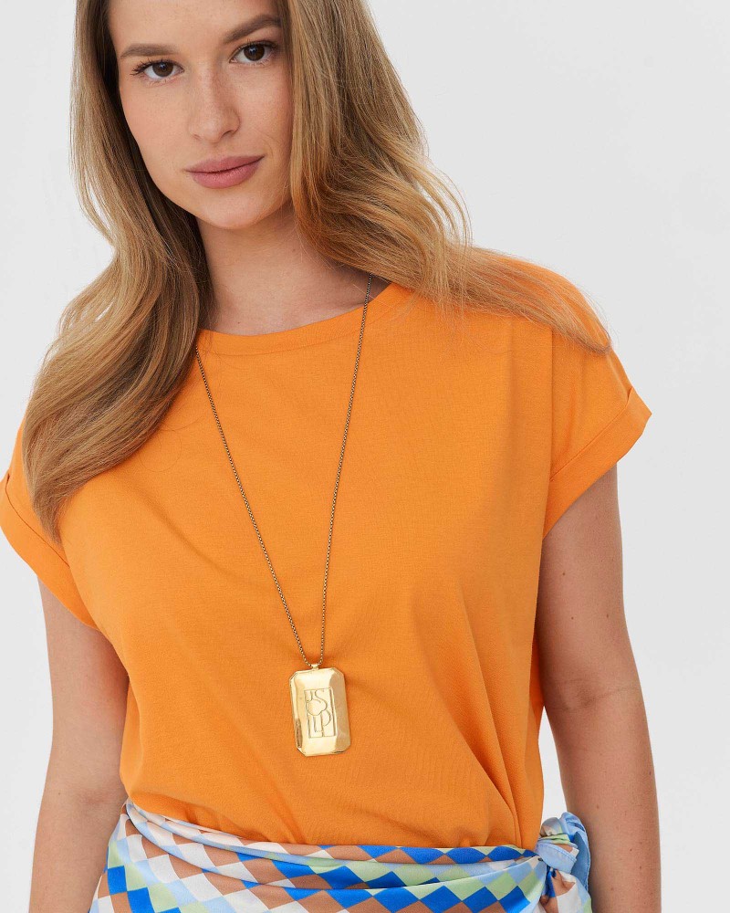 Футболка вкорочена з манжетами від FASHIONISTA оранжевий