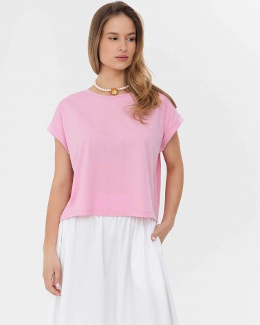 Футболка вкорочена з манжетами від FASHIONISTA рожевий