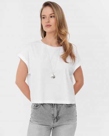Футболка вкорочена з манжетами від FASHIONISTA білий
