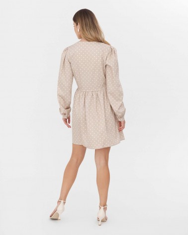 Сукня з принтом polka dot та V-вирізом від FASHIONISTA бежевий