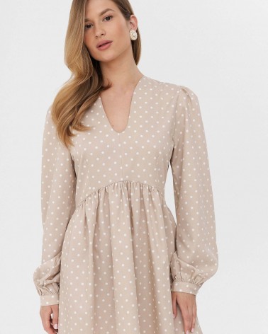 Сукня з принтом polka dot та V-вирізом від FASHIONISTA бежевий
