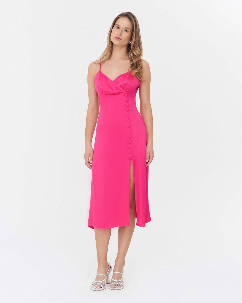 Сукня-комбінація з декоративними ґудзиками та розрізом від FASHIONISTA фуксія