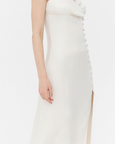 Сукня-комбінація з декоративними ґудзиками та розрізом від FASHIONISTA молочний