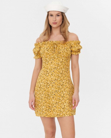 Сукня з квітковим принтом та зав'язкою спереду від FASHIONISTA жовтий