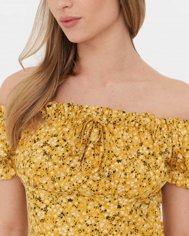 Сукня з квітковим принтом та зав'язкою спереду від FASHIONISTA жовтий