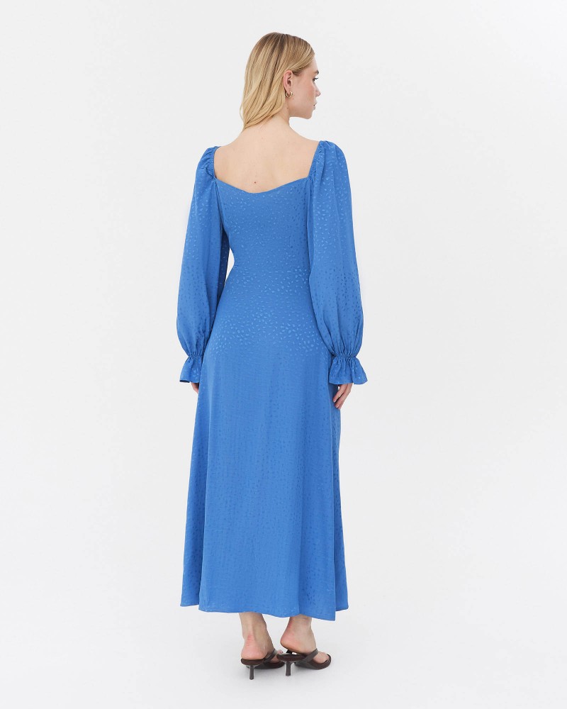 Сукня з однотонною вишивкою та розрізом від FASHIONISTA синій Сукня з однотонною вишивкою та розрізом від FASHIONISTA синій