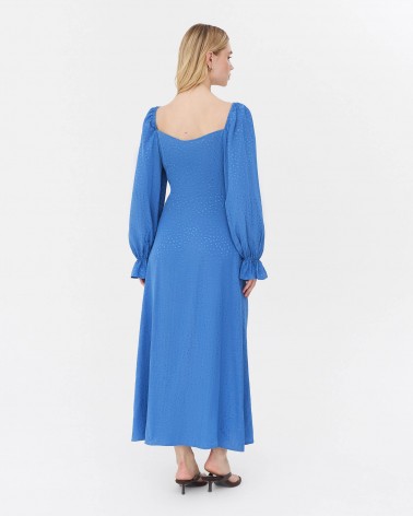Сукня з однотонною вишивкою та розрізом від FASHIONISTA синій