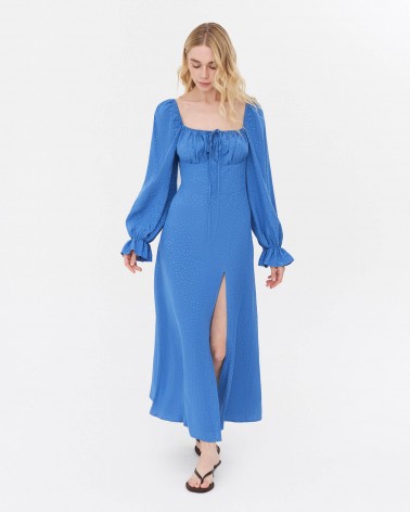 Сукня з однотонною вишивкою та розрізом від FASHIONISTA синій
