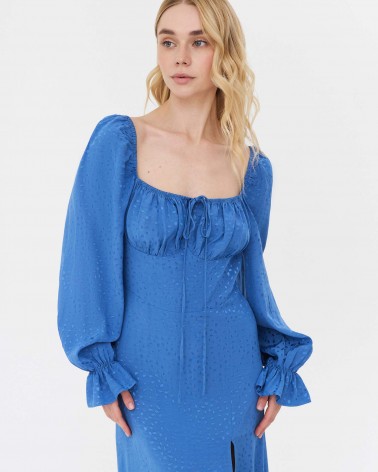 Сукня з однотонною вишивкою та розрізом від FASHIONISTA синій