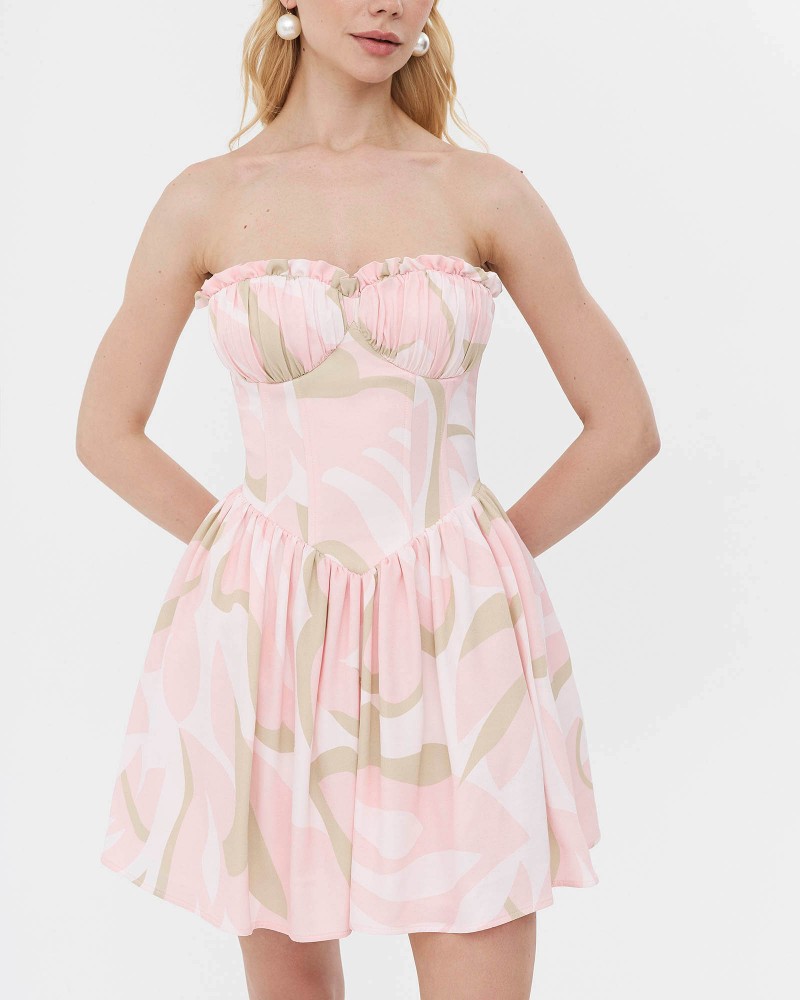 Сукня з абстрактним принтом та імітацією корсета від FASHIONISTA світло-рожевий