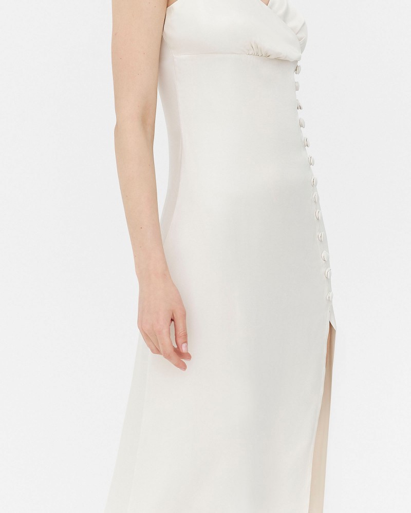 Сукня-комбінація з декоративними ґудзиками та розрізом від FASHIONISTA молочний