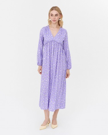 Сукня з абстрактним принтом та V-вирізом від FASHIONISTA ліловий
