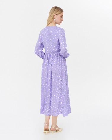 Сукня з абстрактним принтом та V-вирізом від FASHIONISTA ліловий