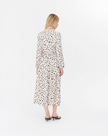 Сукня з абстрактним принтом та V-вирізом від FASHIONISTA молочний